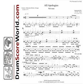 Nirvana - All Apologies | Drum Sheet